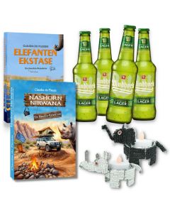 Nashorn Nirwana & Elefanten Ekstase Geschenkset mit WHK Lager, Biltong und Teelichthaltern