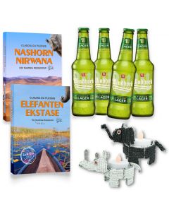 Nashorn Nirwana & Elefanten Ekstase Geschenkset mit WHK Lager, Biltong und Teelichthaltern